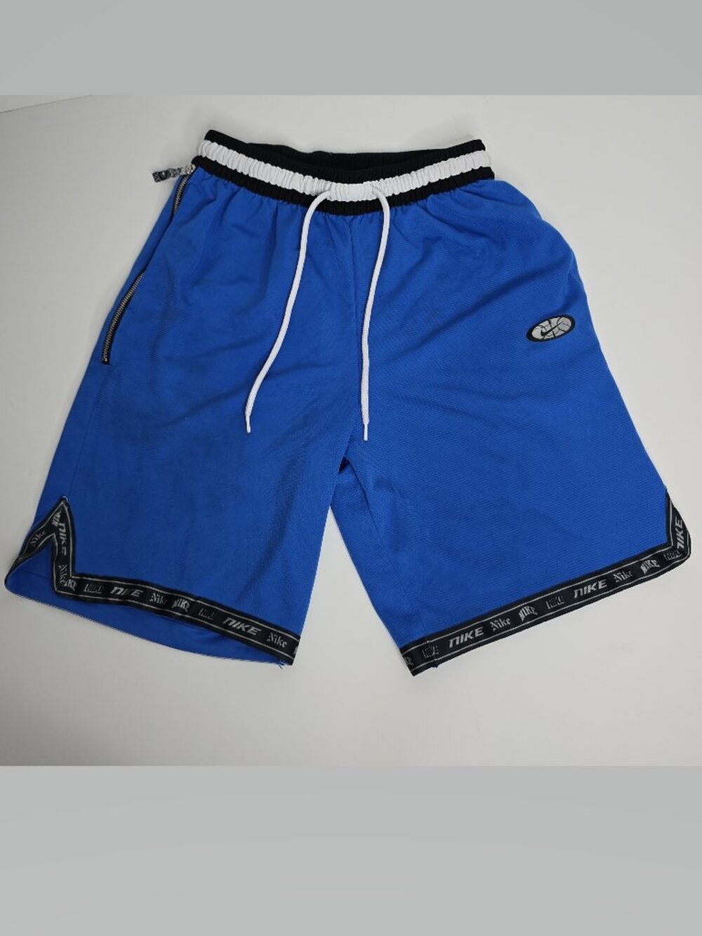 Nike Basketball‎ Shorts Blue Black Mens Medium Drawstring Zipper Pocket Dri Fit